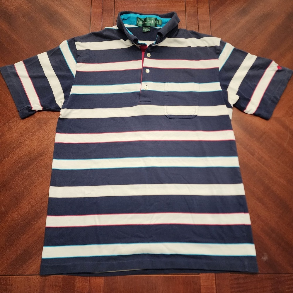 Vtg 90s Knights of Round Table Polo Shirt Mens XL Striped Blue White Red Button